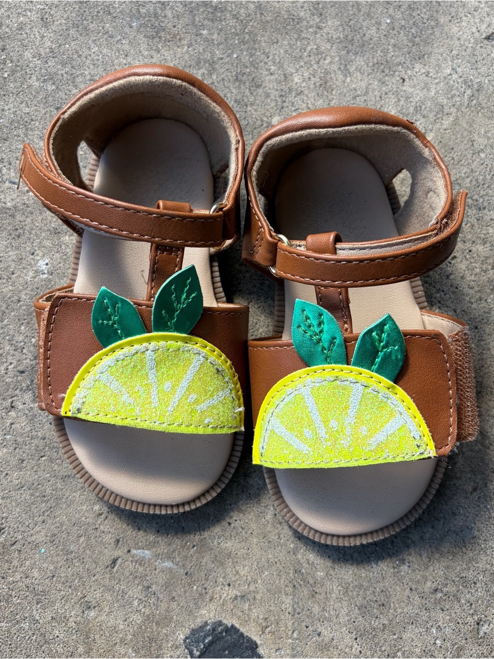 wonder nation Brown Sandals with Yellow Lemon and Green Leaf Accents